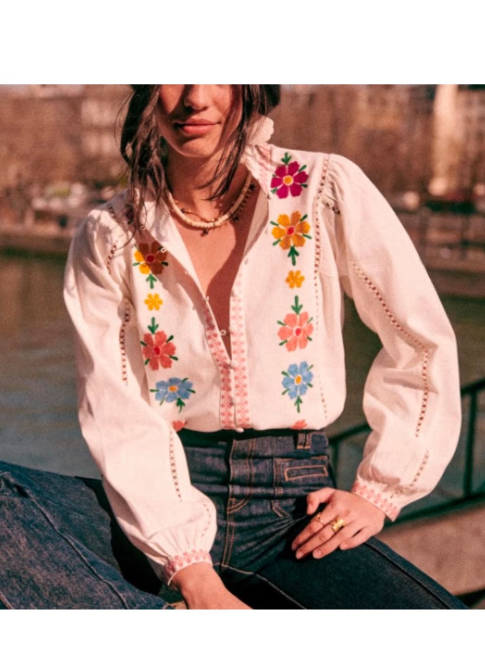 NWT Sezane Yolanda Embroidered Shirt 34